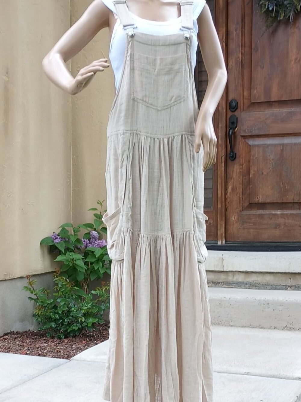 Free People Linen Skirtall/Bib Dress (Moonbeam Solid Skirtall), S, natural color